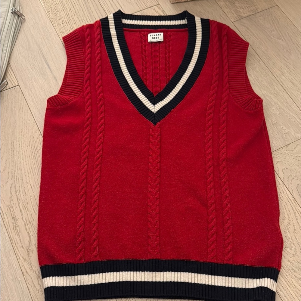 Aritzia Red and Black V-Neck Sweater